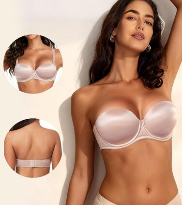 Бюстгальтер Lemorosy без бретелек з пуш-ап, великі розміри, сильний тримач, з підкладкою, мультивей, знімні бретелі, 85A, бежевий