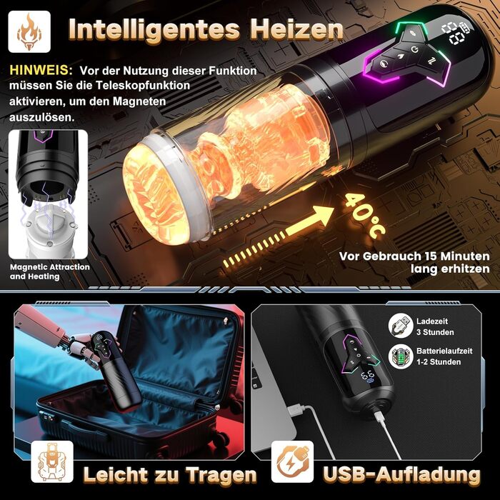 Мастурбатор для чоловіків KI-Interaktion з 10 вібраціями, 7 режимами розтягування та 5 режимами стимуляції. Секс-іграшка з підігрівом та керуванням через APP