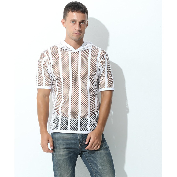 Чоловічий лонгслів Evankin з сіткою, прозорий, з коротким рукавом, футболка з мускульним ефектом, білий