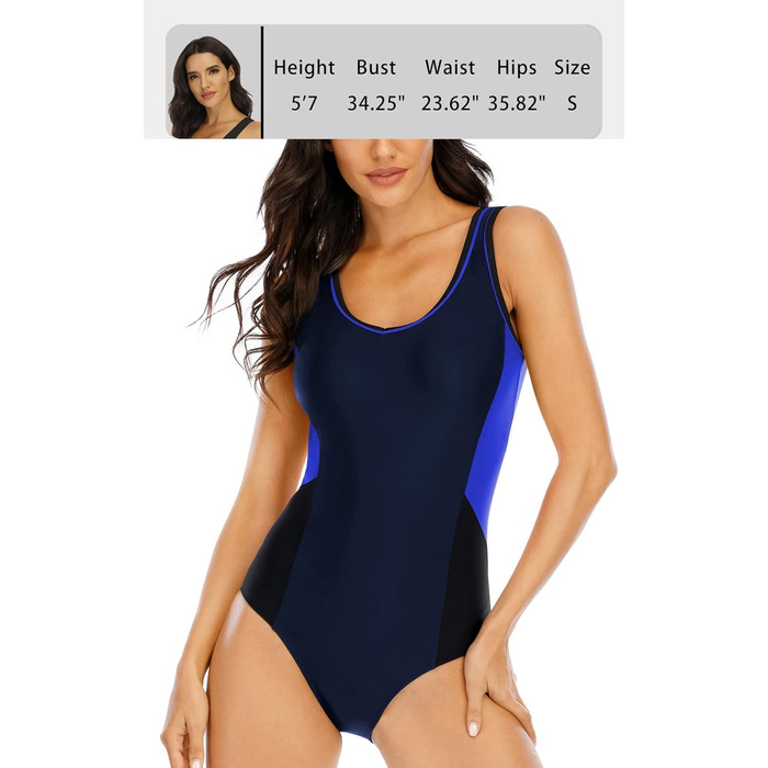 Спортивний купальник Halcurt для жінок з вбудованими чашками, суцільний, U-подібний виріз, колір: кобальтово-синій, розміри S-XXL