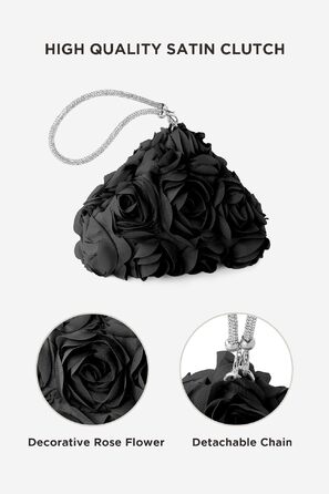 Жіночий клатч-гаманець Coucoland з ручкою зі стразами у формі троянди, вечірня сумка на зап'ястя для весілля та вечірок, чорний, розмір L