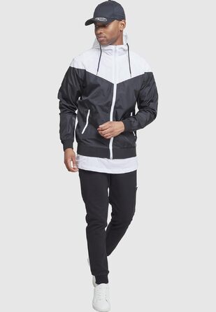 Чоловічий віндбрейкер Urban Classics Arrow Windrunner з капюшоном, демісезонна куртка з кольоровими блоками, чорно-біла, розмір M