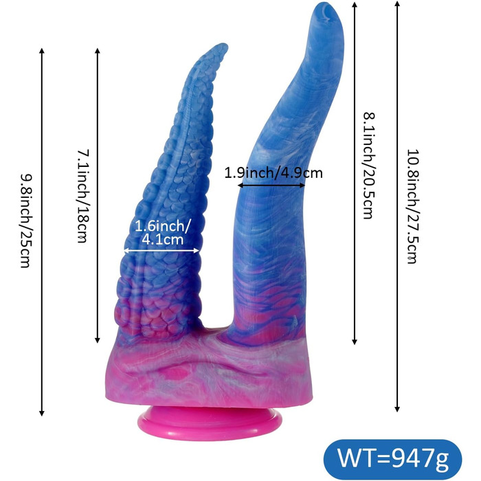 Анальний стимулятор з щупальцями Shkanla 27.5cm - реалістичний гігантський дилда з присосками, силікон, для дорослих (синій, рожевий)