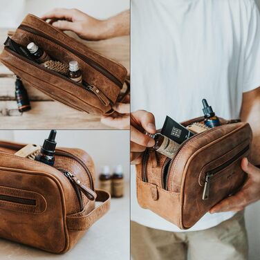 Шкіряна косметичка для подорожей Berliner Bags Vintage Kulturbeutel Max, велика сумка для гігієни з 2 відділеннями, унісекс, колір коричневий камель