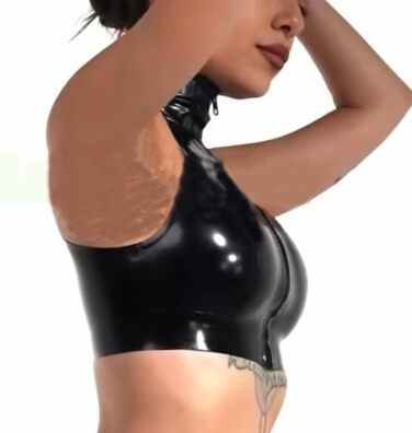Чорна латексна футболка з високим коміром без рукавів, жіноча латексна сорочка на блискавці, підходить для косплей-костюмів