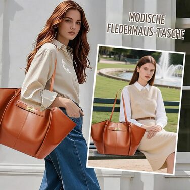 Жіноча сумка-шопер Tote Bag великого розміру, шкіряна сумка на плече з від’ємним ременем, вінтажна сумка для роботи, покупок та подорожей (Коричнева)