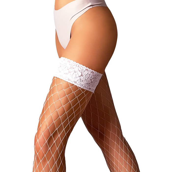 Мереживні панчохи Mila Marutti без шорсткості, довжиною до стегна, з силіконовою стрічкою, нейлон, XL, білі