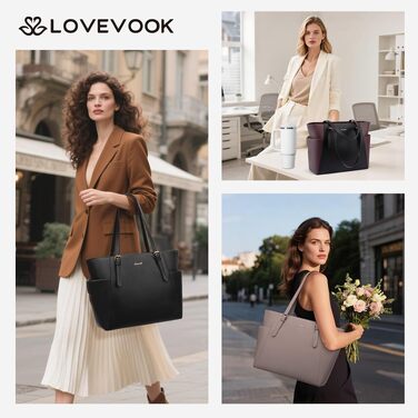 Жіноча сумка-шопер LOVEVOOK з екошкіри для ноутбука 15,6 дюймів, велика робоча сумка для вчителів та офісу, пудрова роза