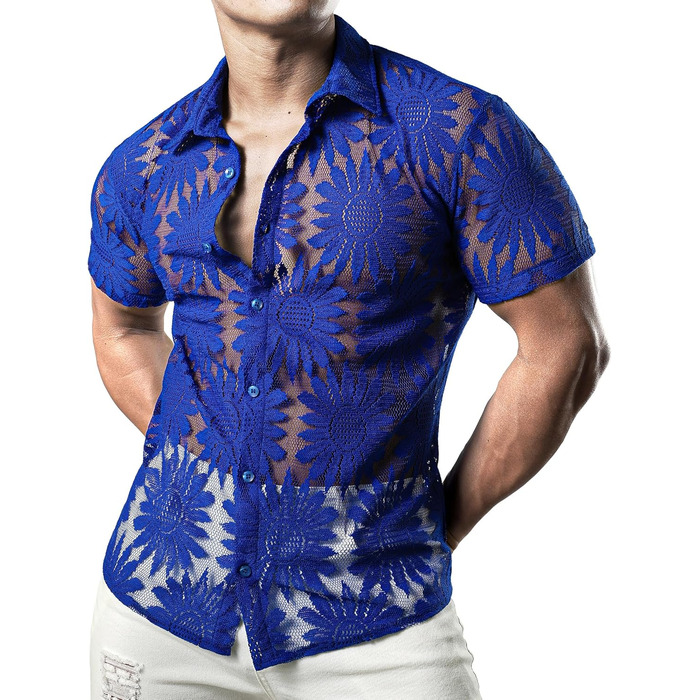 Чоловіча сорочка JOGA з мереживом, короткий рукав, літня, для відпочинку (XXL, Королівський соняшник)