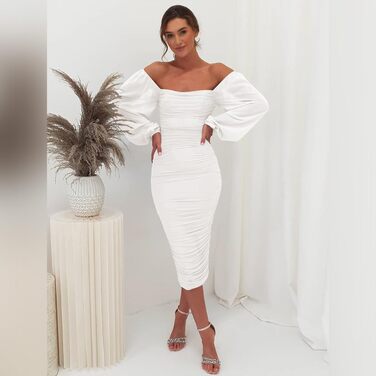 Сукня-боді Odizli жіноча елегантна міді з довгим рукавом, облягаюча, чорна (L, Білий)