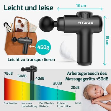 Перкусійний масажер FITAGE Massage Gun — Міні-масажна пістолет з 30 рівнями швидкості, 8 насадками для глибокого масажу м'язів спини, плечей та всього тіла, чорний