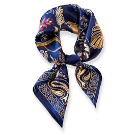 Шовкова хустка для жінок PoeticEHome з 100% шовку малбери, 66 x 66 см, темно-синя з принтом «Близнюки-пташки»