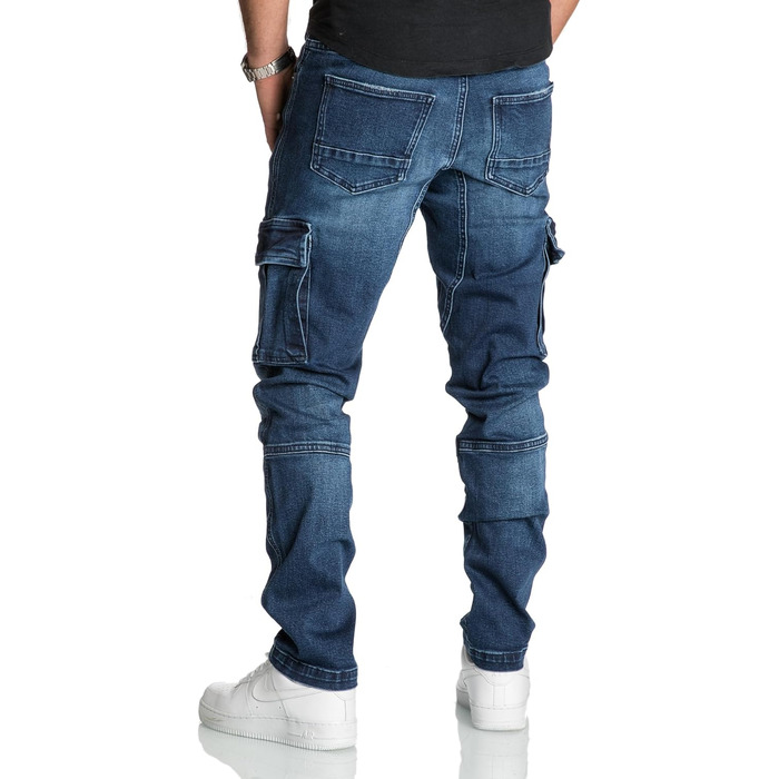 Чоловічі джинси-карго REPUBLIX Regular Slim Denim з ефектом Destroyed, темно-сині, модель R7977