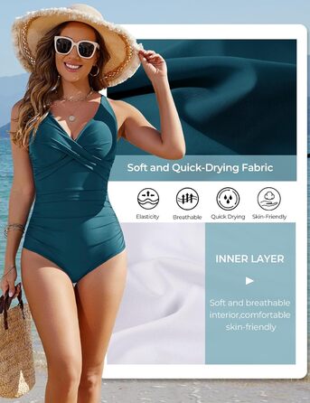 Купальник жіночий цілісний Tuopuda Badeanzug з вирізом Push Up, суцільний, для живота, ретро, великі розміри (Pfauenblau, XL)