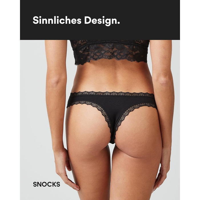 Танга жіночі Snocks з мережива з органічної бавовни – дихаючі та комфортні, не ріжуть – сексуальні труси та білизна для жінок, розмір XS - 4XL, 3 шт. в упаковці
