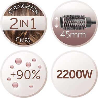 Фен для волосся Remington Curl & Straight D5707 з іонізацією, 2200 Вт, набір для стайлінгу (дифузор, конічна насадка, кругла щітка 45 мм)