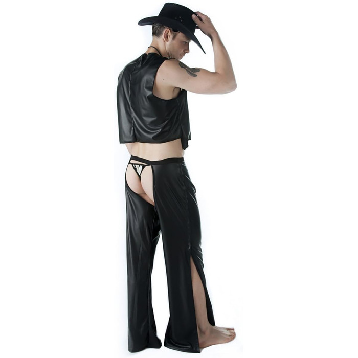Сексуальний чоловічий костюм Andalea Wetlook Cowboy Set (трійка): стрінги, жилет, чaps, штани XXL/XXXL