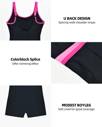 Купальник жіночий спортивний суцільний Racerback/U-Back Damen чорний/рожевий, моделюючий тіло, розмір 42