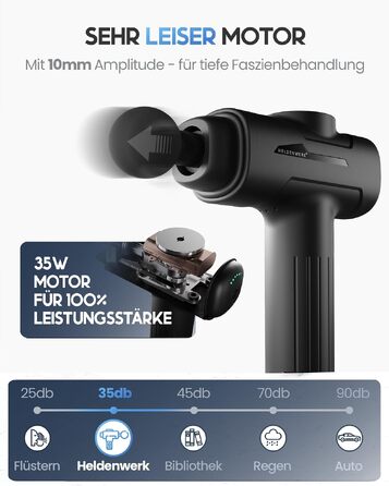 Міні-перкусійний масажер HELDENWERK® Massagepistole Mini з 6 насадками, безшумний ручний масажер для тіла, темно-сірий