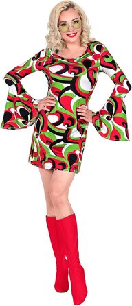 Сукня 70-х років WIDANN ILANO для вечірок, карнавалу, фестивалю, з тропічним візерунком (XS, Vintage Waves)