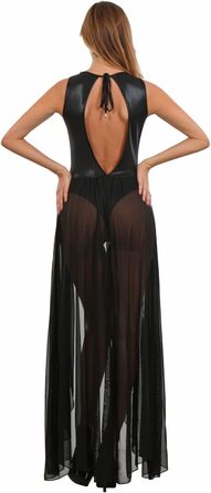 Сукня MISS NOIR довга з вбудованим боді та спідницею з тюлю – сексуальна вечірня сукня для клубу, ефект гліттеру (L-XL, чорна)