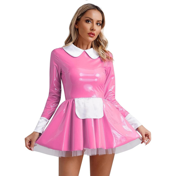 Костюм косплею: Французьке горничне плаття для жінок, рожевий, довгі рукави, A-силует, рожевий, розмір L