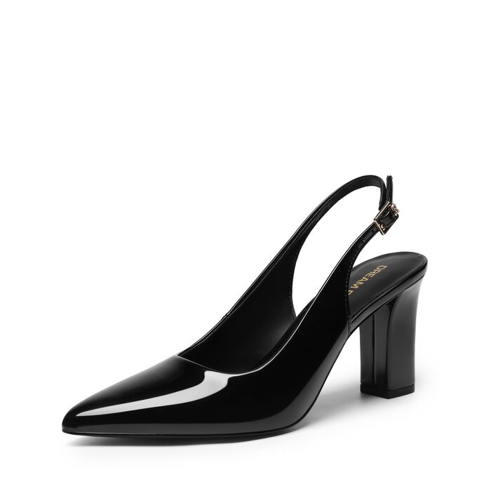 Жіночі туфлі-човники Dream Pairs з відкритим каблуком (Slingback), чорний лак, розмір 40.5 EU