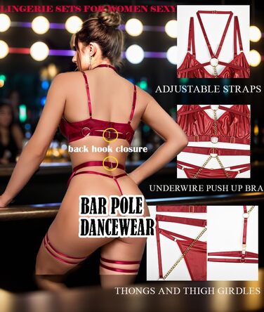 Комплект спідньої білизни Aucute trapen Deou: бюстгальтер та труси з мереживом, 6 шт. (S, Бордовий)