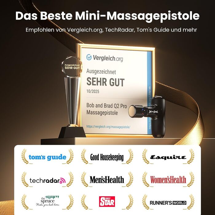 Перкусійний масажер BOB AND BRAD Q2 Mini — Міні-масажний пістолет для глибокого масажу тканин, колір: чорний (Midnight Black)