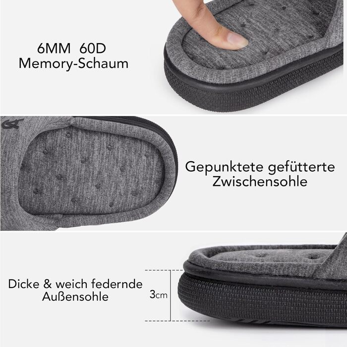 Чоловічі відкриті капці VeraCosy з ефектом пам'яті (Memory Foam), сірі, розмір 42/43 EU