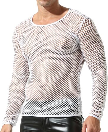 Чоловіча сітчаста футболка QiaTi з довгим рукавом, прозора, мереживна, під сорочку, білий