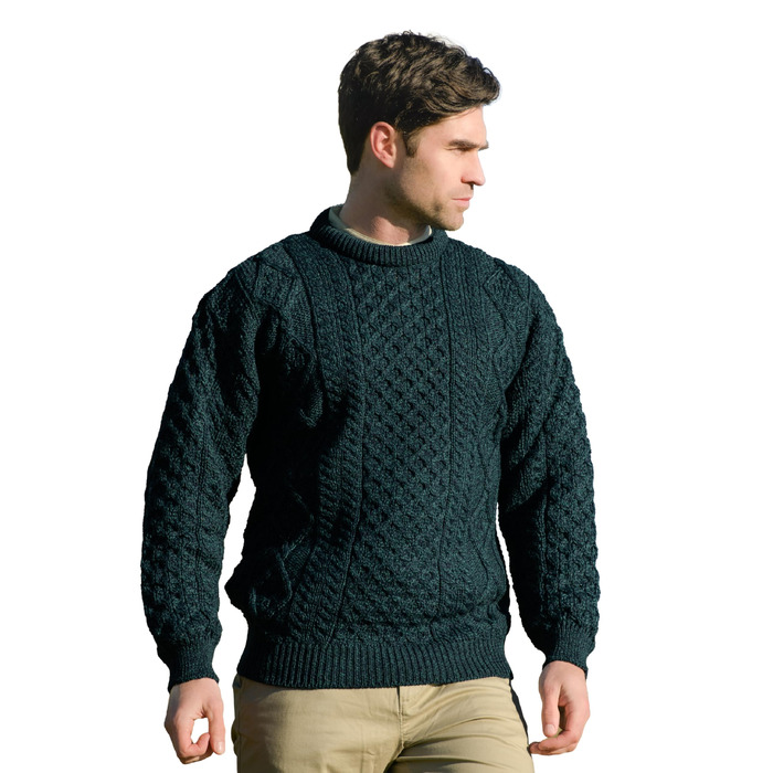 Свитер Aran Crafts ірландський з м'яким плетеним візерунком, круглий виріз, 100% чиста шерсть, S, чорний