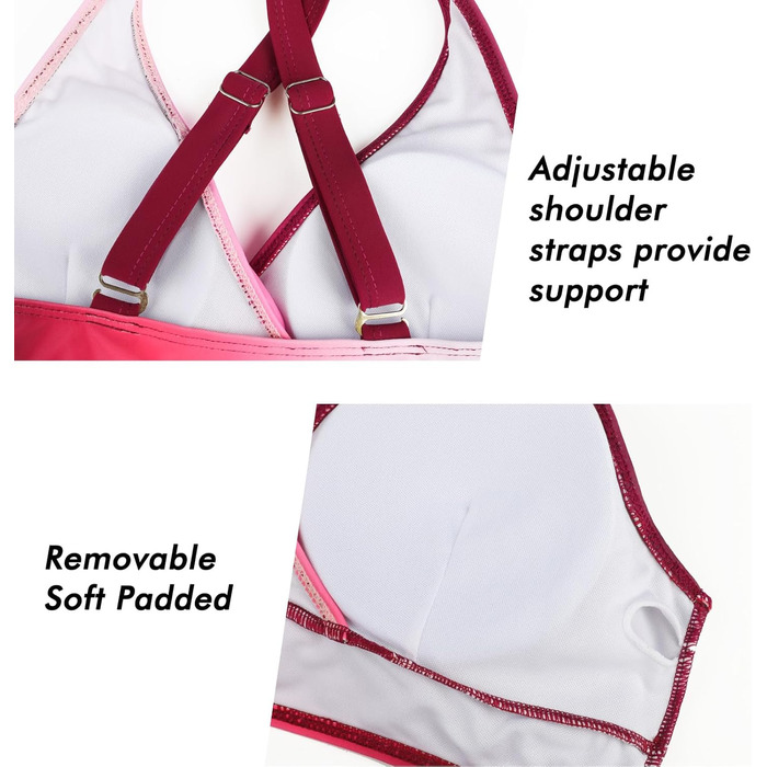 Двочастинний купальник Adigaber з V-подібним вирізом, перехресним візерунком, корегуючим животом. Розміри 3XL, кольори: червоний та рожевий