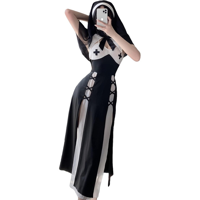 Костюм для косплею JasmyGirls: Костюм черниці, дівочий наряд, костюм ангела, чорне плаття, X-S - M