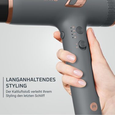 Фен для волосся Rowenta Maestria Nano HY8120 з іонною функцією, цифровий двигун, 1700 Вт, сірий/розе-золото
