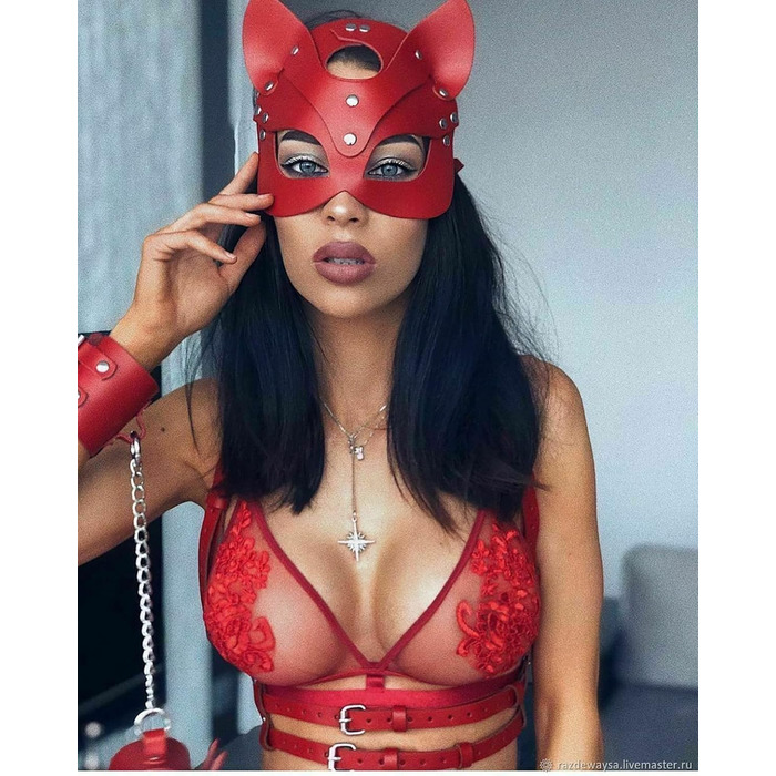 Маска для обличчя SINSEN з котячого хутра для жінок, червона, аксесуар для косплею, карнавалу та Хелловіну