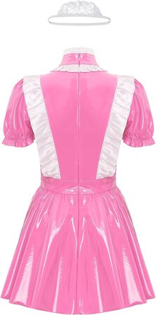 Костюм покоївки Alvivi з ефектом мокрого блиску, міні-сукня з екошкіри, готичний стиль, для карнавалу, Хелловіну, вечірки (4XL, B Рожевий A)