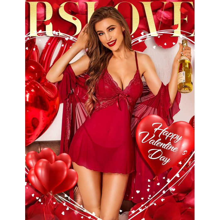 Халат жіночий мереживний RSLOVE з бантиком, сексуальний бандаж, нічна сукня, піжама, червоний, розмір S