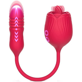 Вібратор Doppelkopf 3-в-1 з функцією імпульсу, 10 режимів лизання та 10 телескопічних режимів для жінок, водонепроникний, електричний стимулятор G-точки та клітора, еротична іграшка для жінок та пар (червоний)