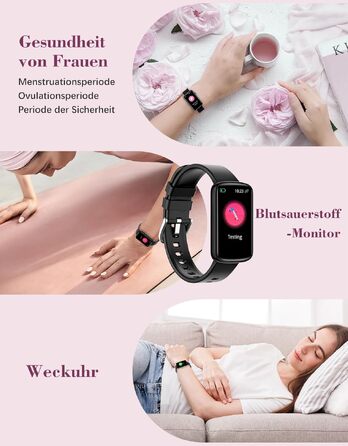 Смарт-годинник для жінок 1.47'' Fitness Tracker: моніторинг пульсу, SpO2, сну, крокомір, відстеження менструального циклу, сповіщення дзвінків та WhatsApp, сумісний з Android та iOS, чорний