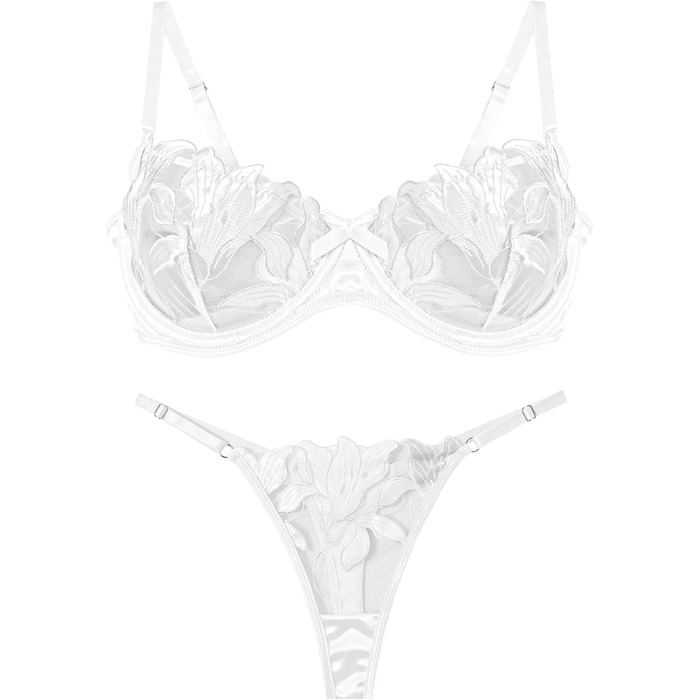 Panegy: Комплект бюстгальтера та трусиків з вишивкою, Push-Up, білий, M