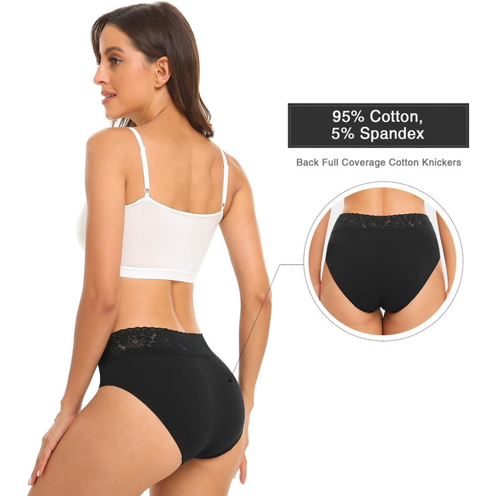 Сліпески жіночі бавовняні Wealurre, 5 шт. (3XL, чорний) з мереживом, жіноча білизна