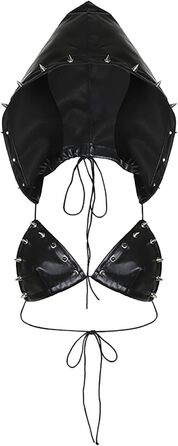 Топ FlyCC Rave з PU шкіри для жінок, вечірка, танець, бралетт, ремінці, кроп-топ, бюстгальтер, костюм для музичного фестивалю, чорний A (L, Чорний (B))