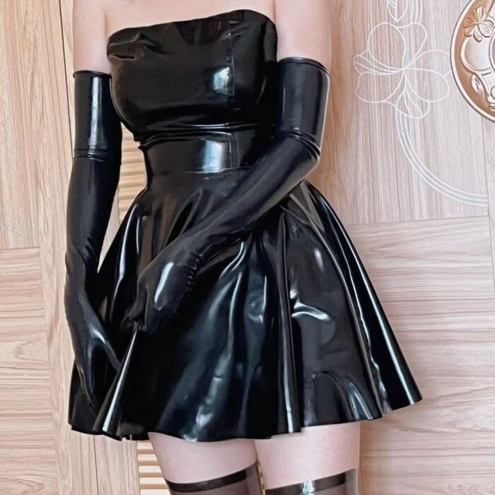 Мініспідниця з латексу без рукавів Kangxinsheng чорного кольору для жінок, з натурального каучуку, з блискавкою ззаду, для косплею та клубних костюмів, розмір XL