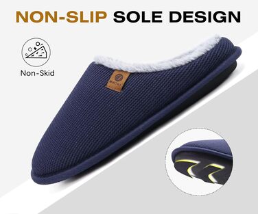 Чоловічі домашні капці ONCAI з ефектом пам'яті Memory Foam, теплі тапочки з підкладкою зі штучного хутра та гумовою підошвою, синій колір, розмір 42 EU