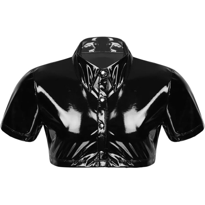 Чоловіча сорочка з лакованої шкіри Wetlook AIEOE, чорна, XXL