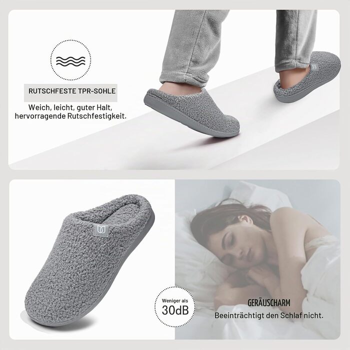 Жіночі домашні капці WateLves з ефектом пам'яті (Memory Foam), теплі зимові та осінні тапочки з штучним хутром, протиковзкі, сірі, розмір 41.5 EU