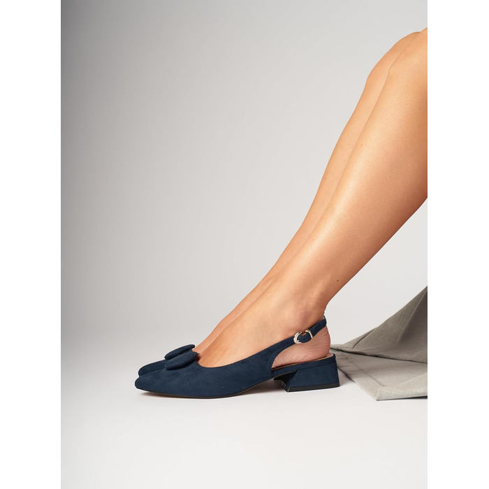 Жіночі туфлі-човники Slingbacks з відкритим каблуком, стійкий каблук 4 см, штучна замша, комфортні класичні пампи, темно-синій (Navy), розмір 35 EU