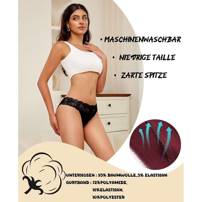 6-пакет жіночих трусиків: мереживо, бавовна, сексуальні, дихаючі, м'які, hipster, S-XL