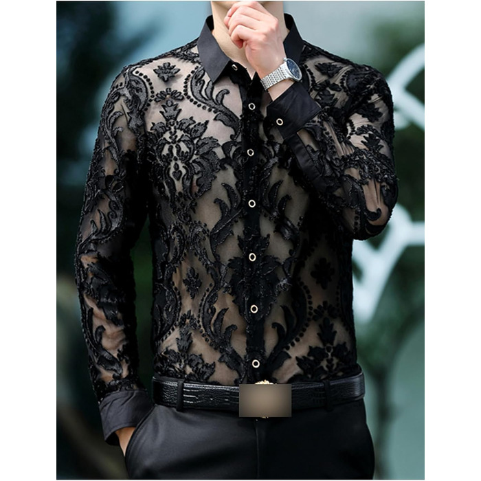 Прозора мереживна накидка для чоловіків та жінок, сексуальна, коротка, для нічного клубу, сітчаста мереживна накидка (L, Cs25)